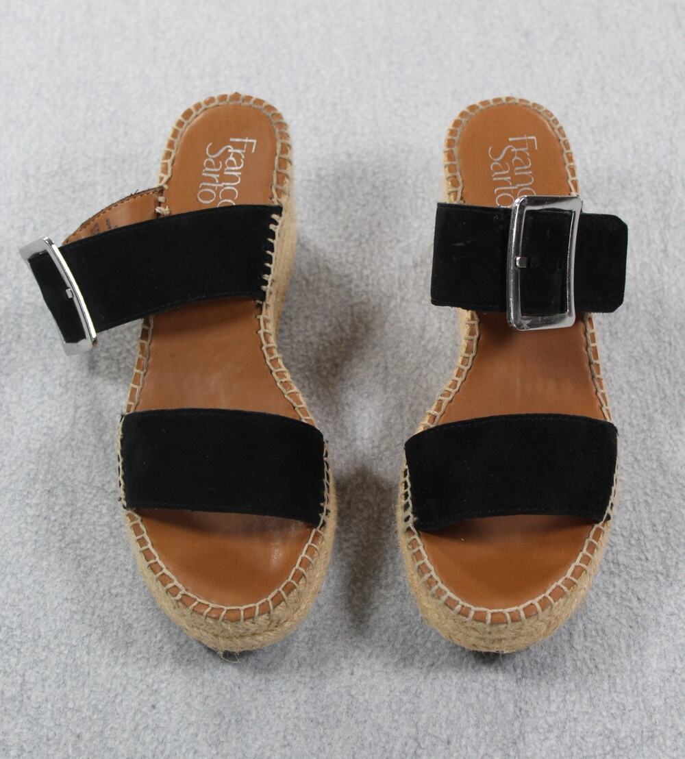 Franco Sarto Women's Espadrille Platform Wedge Sandals Black Suede Size 7.5